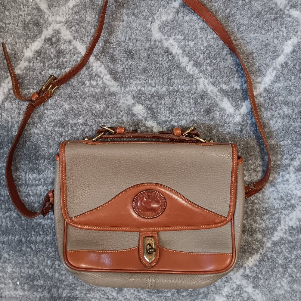 Vintage taupe chestnut satchel bag dooney and bourke all weather leather boho